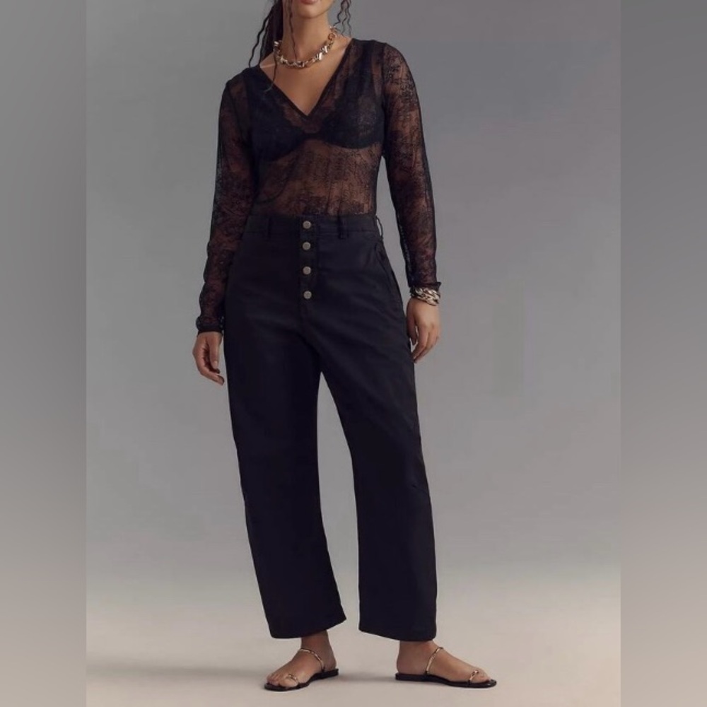 PILCRO Pants Barrel Jeans THE ARIN Buckle Back Black Linen Cotton Size 29